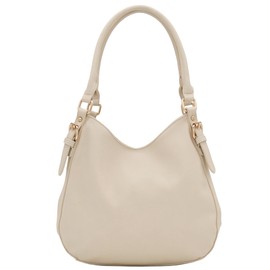 Light-weight 3 Compartment Faux Leather Medium Hobo Bag (Beige)