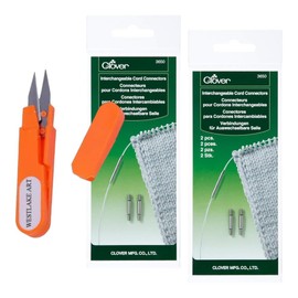 westlake art Clover Interchangeable Knitting Needles, Circular Needle Set with Silver Cord, Bundle with Embroidery Scissors, Cord Connector for Knitting, Compact & Portable~ [Pack of 2]