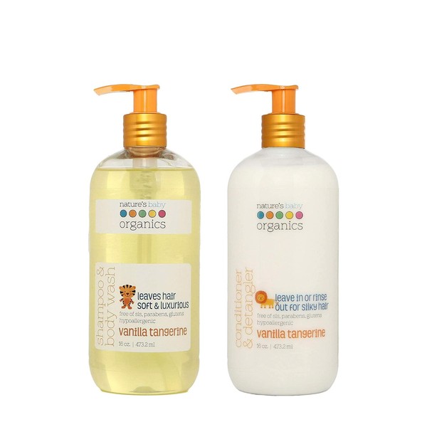 Nature's Baby Shampoo & Conditioner Combo Pack - Tear Free - Formulated for Sensitive and Porblem Skin - 2 Pack of 16 oz, Vanilla Tangerine