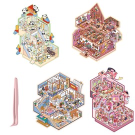 SZXYCZL Cute Miniature Scene 4Sets Big DIY 3D Stickers Scene Three Layers of Scenarios, Make You Own Mini House Sticker Therapy for Teen Adult Relief Pass The Time-Third Floor Modern Building