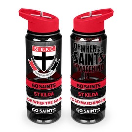 St Kilda Saints AFL Tritan Drink Bottle with Wrist Bands and Flip-up Straw