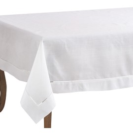 SARO LIFESTYLE 6300.W70140B Rochester Collection Hemstitched Border Tablecloth 70" x 140" White