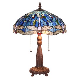 Capulina Tiffany Table Light, 2 Light Tiffany Style Table Lamp, Stained Glass Table Lamp, 15.9 Inches Wide Tiffany Style Desk Lamp, Beautiful Dragonfly Style Tiffany Glass Table lamp for Living Room