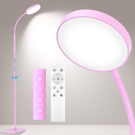 PACOVY Floor Lamp, Adjustable Height Floor Lamps for Living Room Bedroom, 120 LED Super Bright Standing Lamp Remote Control Dimmable Gooseneck Tall Stand Reading Lamp for Office Craft, Pink