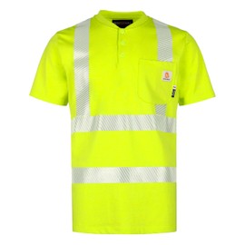BOCOMAL FR Shirts High Visibility/Hi Vis Reflective Flame Resistant/Fire Retardant Shirt 7oz Heather Yellow Men's Safety Shirts