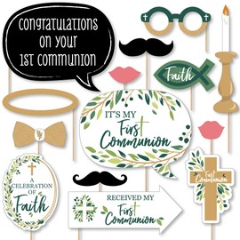 Big Dot of Happiness First Communion Elegant Cross - Religious Party Photo Booth Props Kit - 20 Count