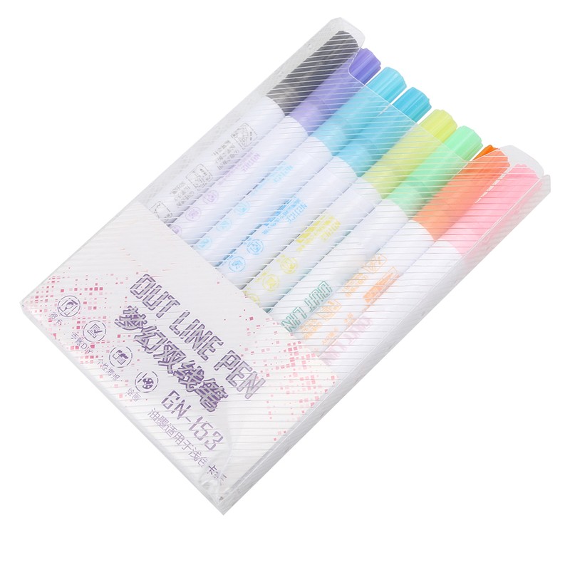 8Pcs Double Line Pen Color DIY Drawing Marker Highlighter Stationery