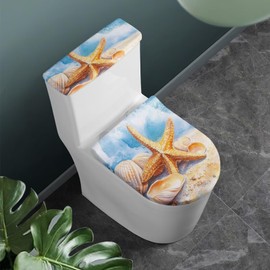 ASQVTIFE Starfish Shell Bathroom Toilet Tank Lid Cover Set of 2 Replacement Bathroom Cover Summer Beach Starflish Toilet Lid Seat Cover Home Decoration Fits Most Size Toilet Tanks Lids