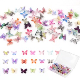 QUPIVA 60Pcs Mini Resin Butterflies, Miniature Dollhouse Accessories Tiny Butterflies for Crafts, Mini Resin Animals Figurines for DIY Fairy Garden Dollhouse Micro Landscaping Decoration