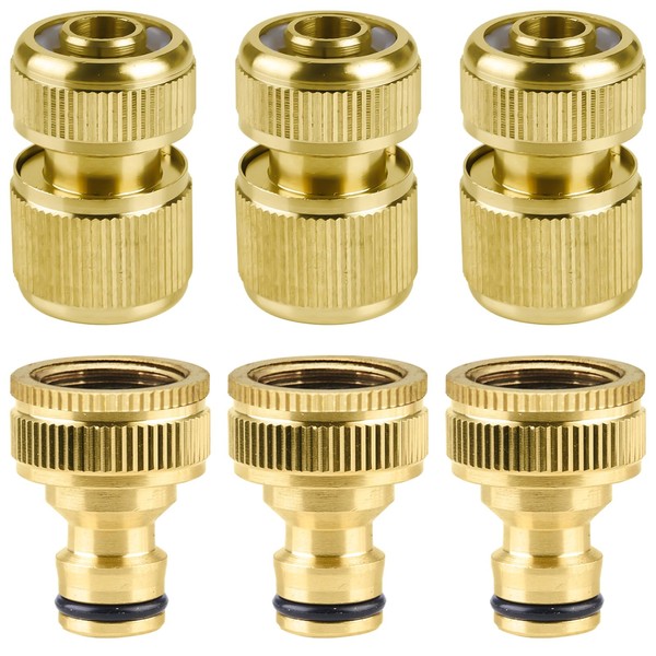 3 Piece Brass Hose Fitting Set, 1/2 Inch Garden Hose