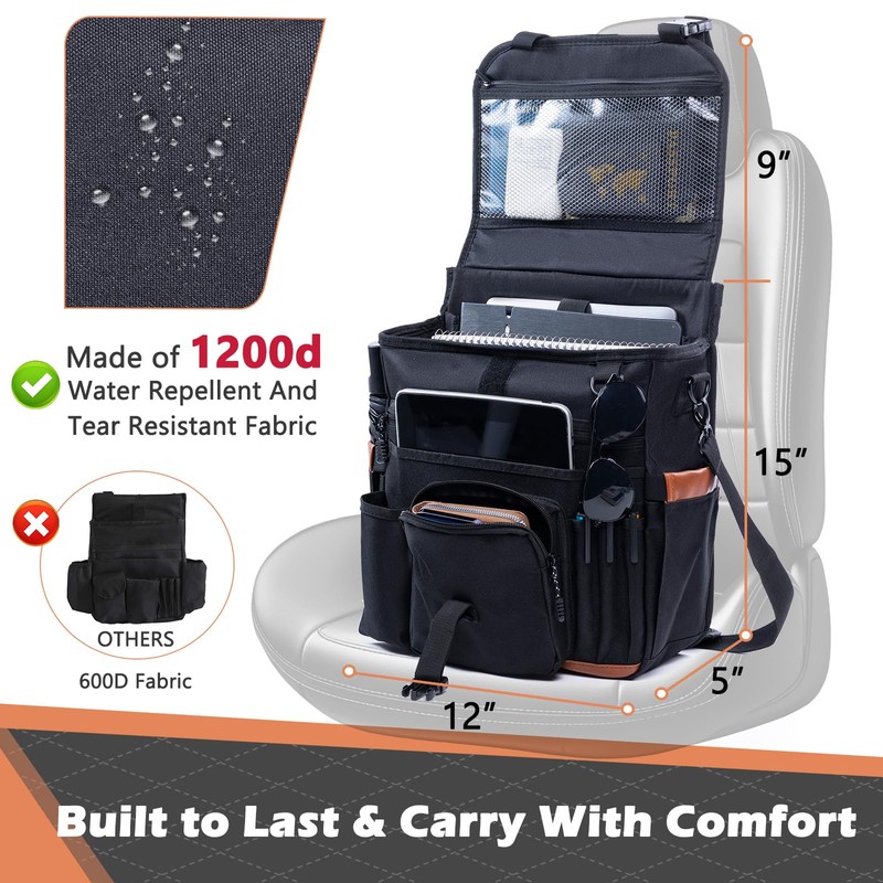 SPORJET Car Seat Organizer with Lid and Laptop Compartment (Fits