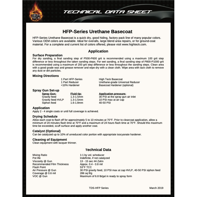 High Teck HFP158 Super White Basecoat Urethane Auto Paint QUART