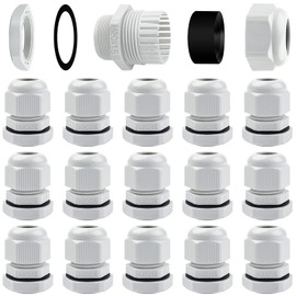 15 Pack Cable Glands M20, Hanibos IP68 Waterproof Cable Glands Nylon Compression Glands Connectors with Locknut and Washer Suitable for 6-12mm Cables White