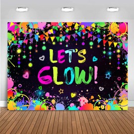 Mocsicka Neon Let’s Glow Party Decorations Glow in The Dark Party Supplies Glow Party Backdrop Banner Birthday Party Decorations Photography Background(Glow Design but Not Glow) (7x5ft)