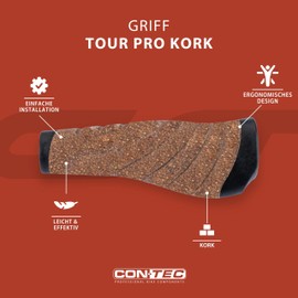 CONTEC Tour Pro Cork 135mm D2 Dual Component Gel Mix Pad Ergonomic Shock Absorbing Wing Design Comfortable Bicycle Grips Black