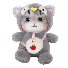 Cat Plush Toy Lovely Bell Soft Colorful Fuzzy Stuffed Cat Plush Toy for Children Birthday Grey