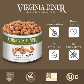 Virginia Diner - Gourmet Natural Jumbo Honey Roasted Cashews, 18 Ounce Tin