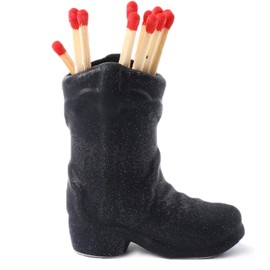 DIYCAM Cowboy Boot Match Holder, Bathroom Match Holder, Decorative Matches Holder, Matches Box, Cowboy Boot Match Holder with Striker, Very Cute Addition for Interior Decor (Black)