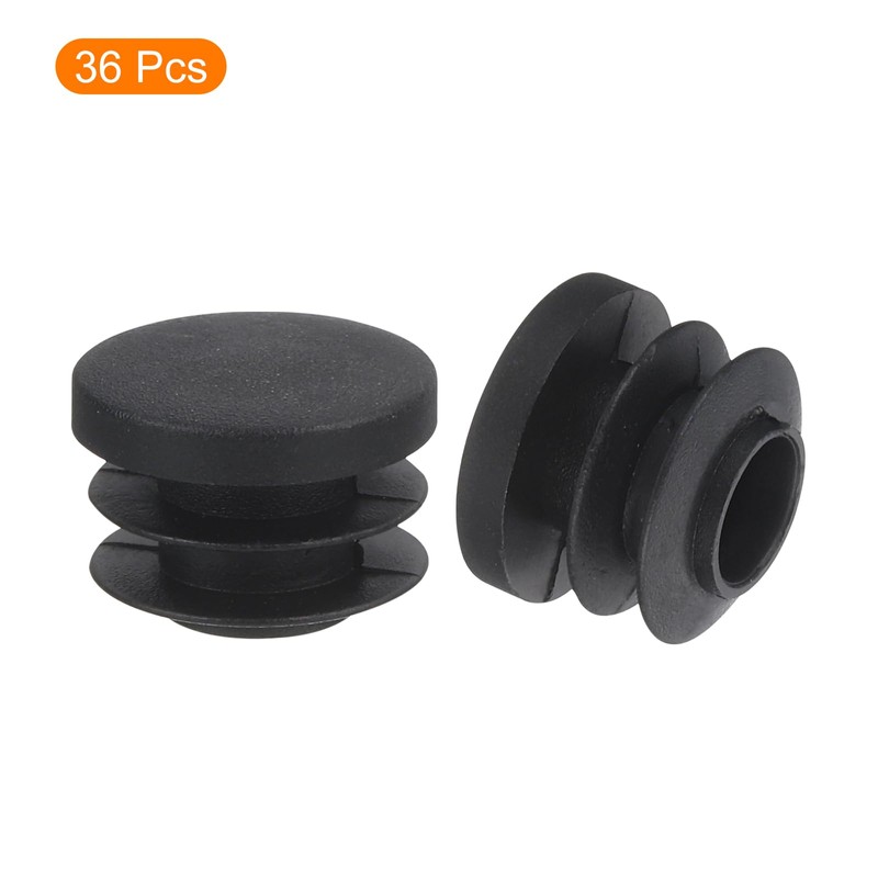 sourcing map 36 Pcs Round Plastic Plug, Black Tubing End