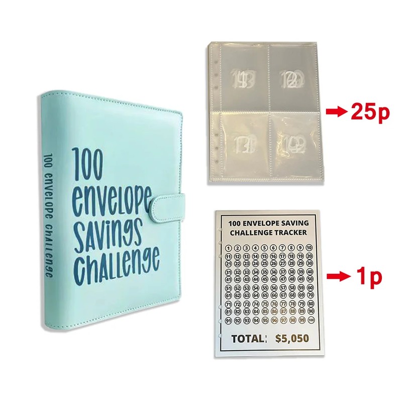 100 Envelope Savings Challenge Binder, 100 Day Money Saving Book