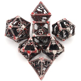 DND Dice, Dungeons and Dragons Dice Set HNCCESG Metal Game Dice Hollow 3D Dragon D&D Dice Polyhedral Dice Set for Pathfinder MTG RPG DND Dice Set W20 W12 W10 W8 W6 W4 (3D Splashed Blood)