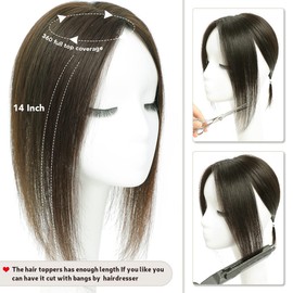 Aimeolyn Hair Toppers for Women Real Human Hair,14inch Hairs Topper for Women No Bangs Top Extensions Pieces for Thinning Hairs Upgrade Lace Base 6#