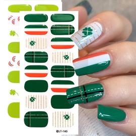 6 Sheets Glitter St. Patrick's Day Gel Nail Stickers for Nail Art Green Shamrock Nail Polish Stickers 3D Self-Adhesive Luck Clover Rainbow Design Irish Full Wraps Gel Nail Strips for Women Nail Salon