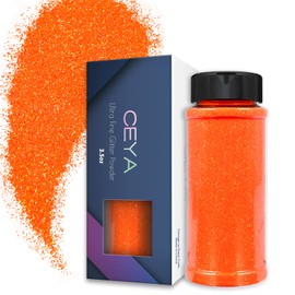 Ceya 3.5oz/ 100g Ultra Fine Glitter Powder Fluorescent Orange Iridescent Glitter 1/128” 0.008” 0.2mm for Slime Epoxy Resin Craft Tumbler Jewelry Nail Art Festival Makeup Painting Wedding Cards