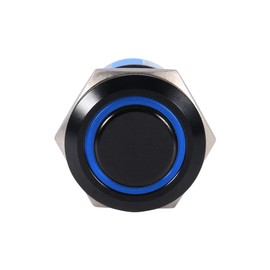 Push Switch 12V-19 mm 12 V Switch Self-Locking Waterproof Metal Button Switch Light Switch Black Shell (Blue)