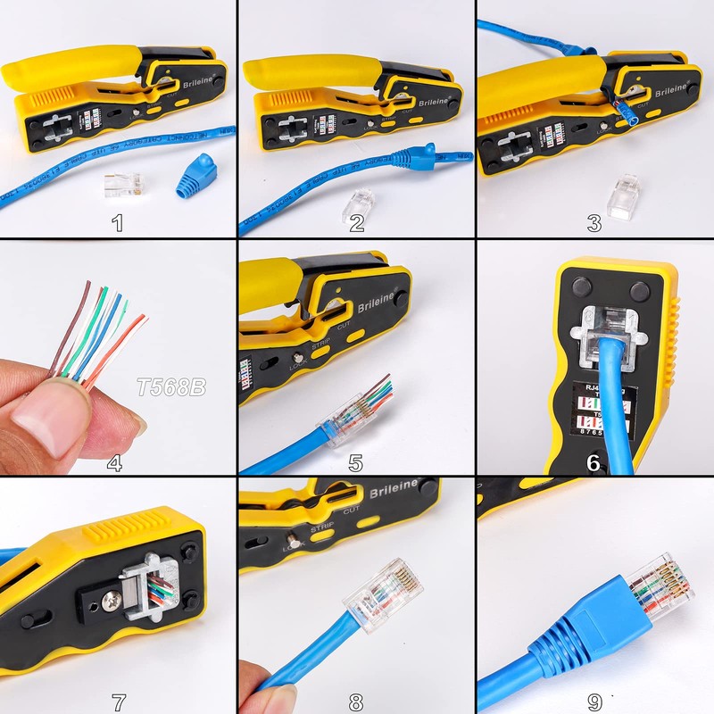 Brileine RJ45 Crimp Tool Pass Through RJ45 Crimper All-in-one Ethernet