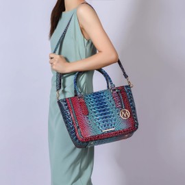 MKF Collection Women Satchel Bag, Gradient Rainbow Crocodile Embossed Vegan leather Crossbody Handbag Top-Handle Purse by Mia K