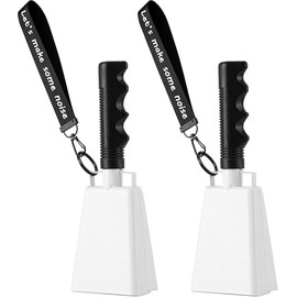 Cow Bells Noise Makers with Handle: Cowbells Hand Percussion for Sporting Events with Wrist Strap - 2pcs 8 Inch Large Loud Cheering Bell for Football Games Graduation (White)
