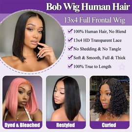 Bob Wig Human Hair 13x4 Frontal Lace Wig 10 Inch Straight180% Density HD Lace Front Wigs Human Hair Pre Plucked Bob Wigs for Women Natural Black