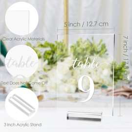 JINMURY Wedding Table Numbers 1-25 with Stands, 5x7 Inch Clear Acrylic Table Numbers Printed Calligraphy Font, Acrylic Sign Wedding Table Numbers with Holder for Wedding Party Reception