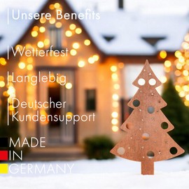 EXTRAVAGANT® Christmas Tree with Stars and Baubles for Sticking, Christmas Decoration, Home Decoration, Metal, Steel, Rust, Patina, Weatherproof, Christmas, Festive Decoration, Advent