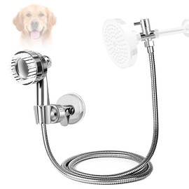 Qishiyi Pet Shower Attachment with 8.2ft Hose & Silicone Brush，Three modes Dog Bathing Tool，Easy Connect to Bathtub Faucet for Dogs Cats Home Use