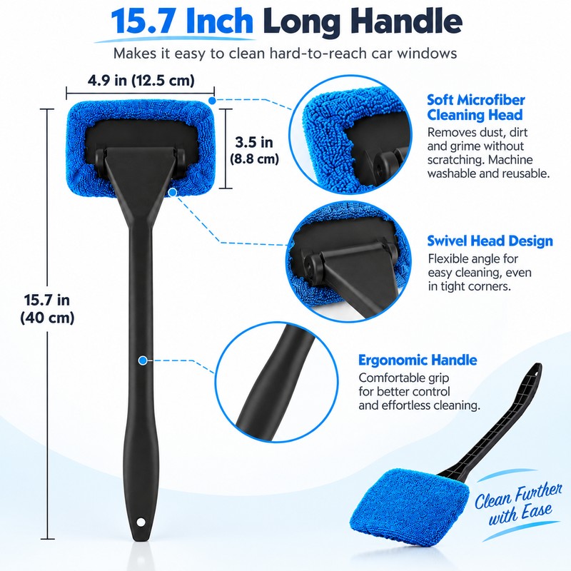 Car Window Cleaner Brush with Long Handle – Windshield Glass