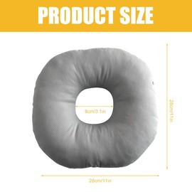 Mineup Ear Piercing Pillow, 11 Inch Piercing Pillow for Side Sleepers, Donut Pillow for Ear, O-Shaped Pillow, Ear Pillow with Hole for Piercing Aftercare, Releasing Ear Pain, Sleeping Guard(Grey)
