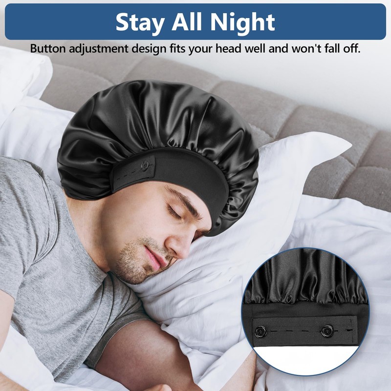 Silk Bonnets for Men, Satin Bonnet for Sleeping, Adjustable Hem