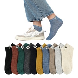 DAMILY Socks, Men's, Summer, Ankle Socks, Set of 10, 9.4 - 10.6 inches (24 - 27 cm), Colorful Short Socks, No Slip Off, Sweat-Absorbent, Quick Drying, Breathable, Men's Socks, Sports, 10 Pairs of