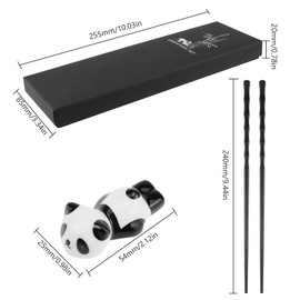 DXLing 2 Pairs Reusable Fibreglass Chopsticks with Panda Ceramic Chopsticks Gift Set Chinese Chopsticks Black Chopsticks for Japanese or Chinese Food Sushi