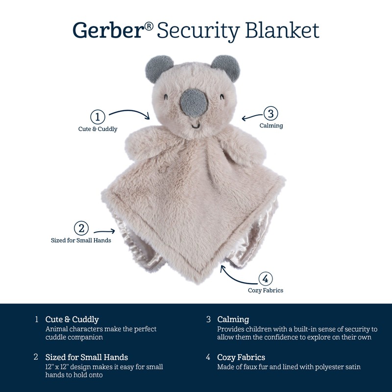 Gerber Baby Plush Lovey Security Blanket, Koala, One Size