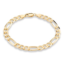 Miabella 18K Gold Over Sterling Silver Italian 7mm Solid Diamond-Cut Figaro Link Chain Bracelet for Men 7, 7.5, 8, 8.5, 9 Inch 925 Made in Italy (7.5 Inches)