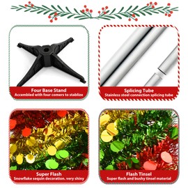 2 Set Pop Up Christmas Tree, 4FT Collapsible Artificial Tree Pencil Christmas Tree Fake Xmas Trees for Indoor, Outdoor, Apartment, Party Decorations and Home Decor (Red Green Gold)