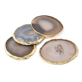 AuMoHall 4 Pieces Natural Agate Coasters for Drinks Mixed Color Agate Slices Coasters Set for Modern Home Decoration, Coasters for Coffee Wine or Bar Glasses