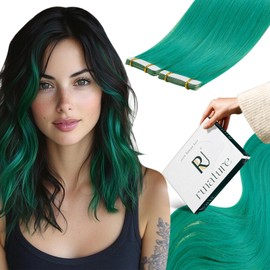 RUNATURE Tape-In Extensions Real Hair Teal Tape-In Hair Extensions with Tape Hairpieces Tapes in Real Hair Extensions Teal Straight Hair Extensions Tape in 40 cm 25 g Pack of 10
