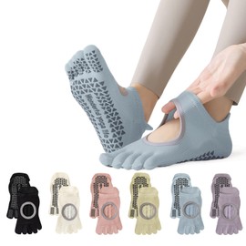 Amzbag Pilates Socks, Yoga Socks, 5 Fingers, 3D Anti-Slip, 3D Heel, Non-Slip, Non-Slip, Anti-Movement, Pilates Socks, Yoga Socks, Breathable, Antibacterial, Odor Resistant, Quick Drying, Anti-Fade