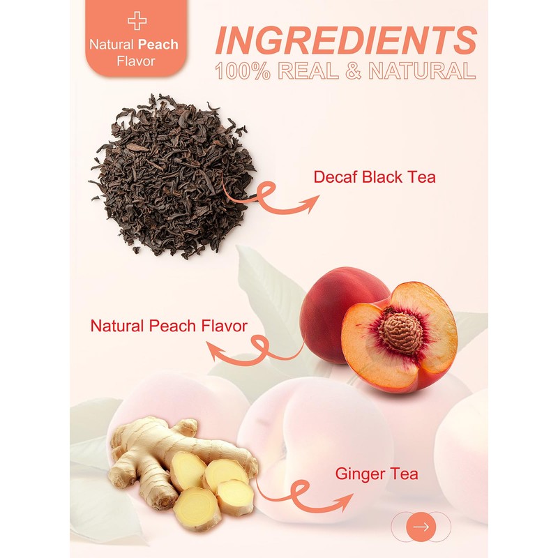 TeeLux Decaf Peach Ginger Black Tea, Decaffeinated Black Tea Flavored