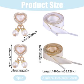 beinkmake 2Pairs Satin Shoe Laces with Bling Pearl Charms Flat Ribbon Shoestrings Lace Phnom Penh Silk Women Decorative Sneakers