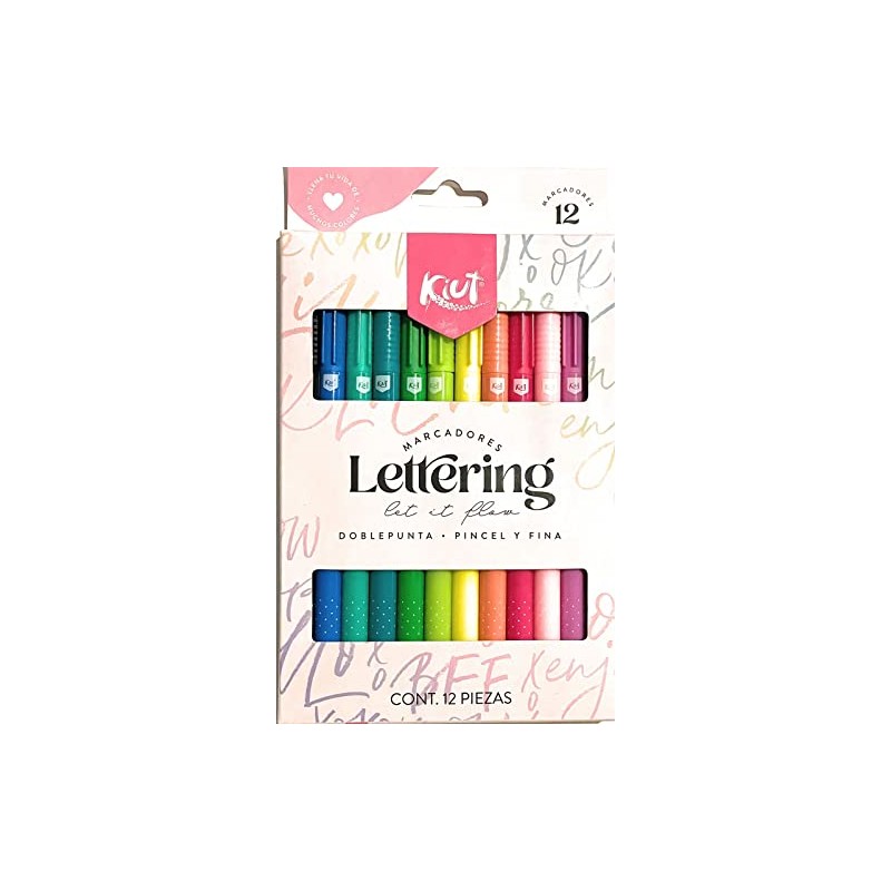Marcadores Lettering Kiut Doble Punta (Pincel y fina) C/12 Pzas